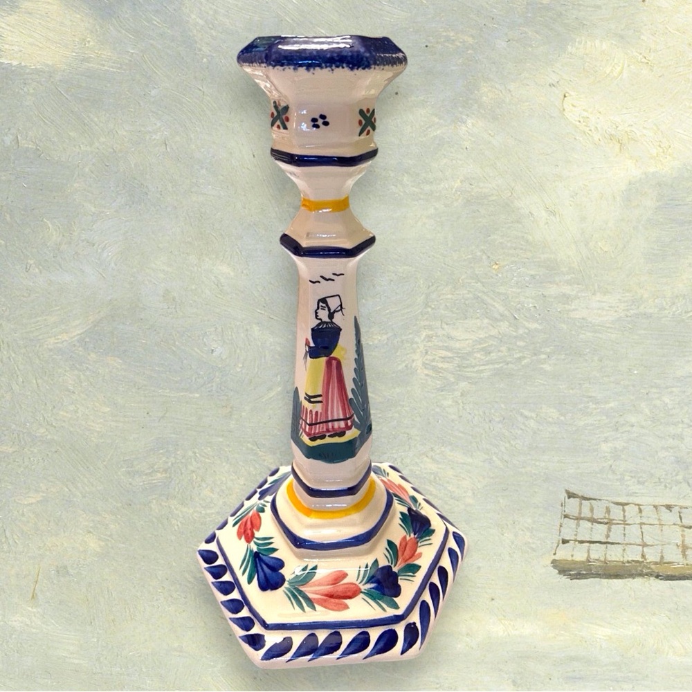Henriot Quimper Campagne Breton Woman Candlestick c1970, France